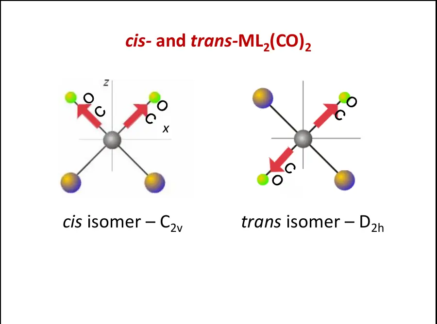 平面正方形 cis 与 trans ML2CO2 的结构和点群